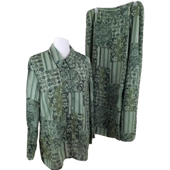 Judith Hart Collection ~Women's Size 16~Green Floral 2pc Dress Blouse/Skirt Long - Picture 1 of 11